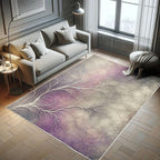 Ambesonne Branches Decorative Rug, Modern Abstract Concept Dreamy Clouds Back Leafless Tree Silhouette, Quality Carpet for Bedroom Dorm and Living Room, 4' X 5' 5", Pale Purple Grey Mauve