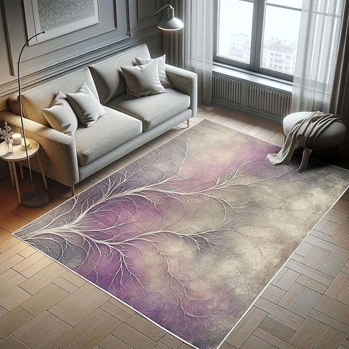 Ambesonne Branches Decorative Rug, Modern Abstract Concept Dreamy Clouds Back Leafless Tree Silhouette, Quality Carpet for Bedroom Dorm and Living Room, 4' X 5' 5", Pale Purple Grey Mauve