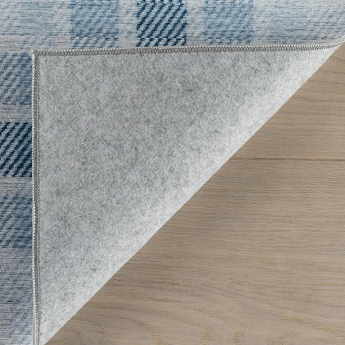 Dash & Albert Andri Plaid Blue Machine Washable Rug, 2 X 3 Feet, Blue/White Plaid Pattern
