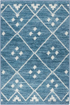 Dash and Albert Kota Machine Washable Area Rug - 2' x 3' Indigo - Diamond Accent Rug - Anti-Slip Backing, Lightweight, Machine Washable, High Traffic Areas Kitchen, Mudroom, Laundry Room