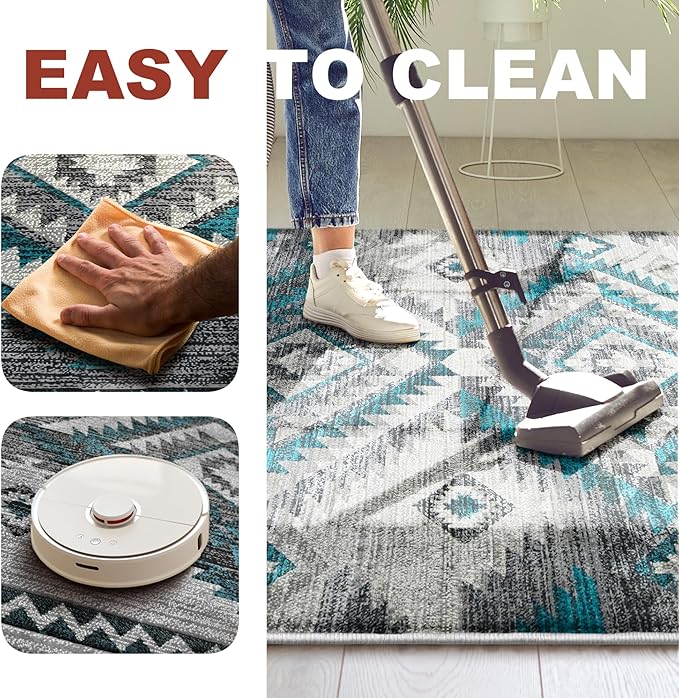 YHSF South West Native American Rug Ritz – Native Tribal American Indian Inspired Rug - Living Room, Bedroom, Hallway, Entryway & High-Traffic Area Rugs - Washable - Soft - Steel, 5 Feet x 7 Feet