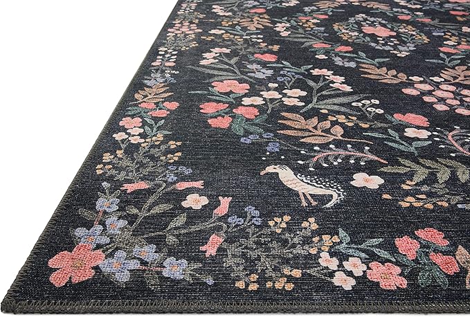 Loloi Rifle Paper Co. Maison Collection MAO-04 Tuileries Black 5'-0" x 5'-0", .19" Pile Height, Round Area Rug