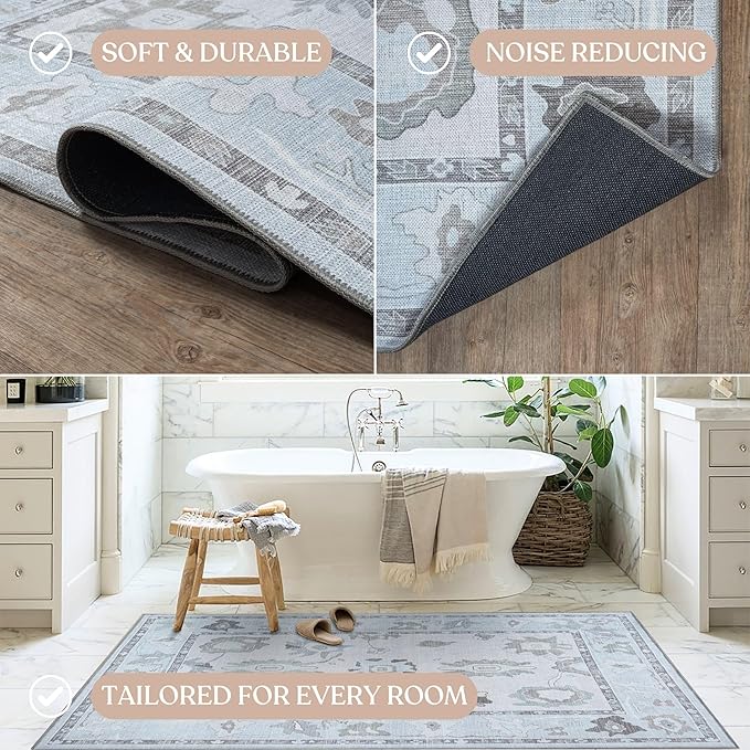 Fame Living Cream Beige Oushak Rug, Modern, Vintage, Turkish, Eclectic, Floral, Pastel, Washable, Extra Large Area Rugs for Living Room, Dining, Bedroom, Lounge, 9'x12'