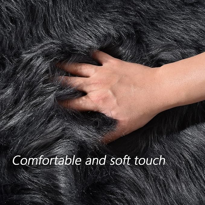 Latepis Dark Grey Rugs 6x8 Area Living Room Faux Sheepskin Fur Rug for Bedroom Washable Shag Fuzzy Furry Rug Home Décor, Rectangle