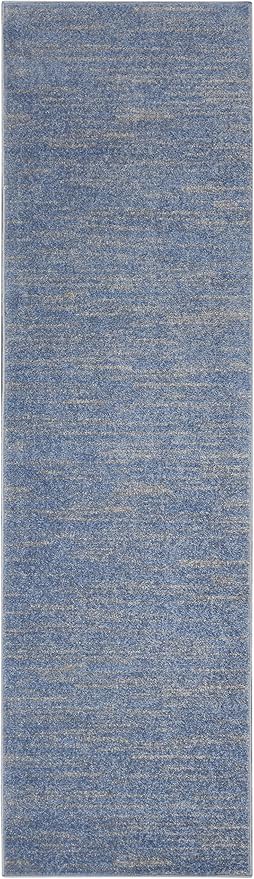 Nourison Home Nourison Essentials Blue Grey 2'2" x 10' Area Rug - Easy Clean, Non Shedding, Bed Room, Living Room, Dining Room, Kitchen (10' Runner)
