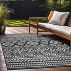 Beverly Rug Waikiki Boho Indoor Outdoor Rug 6x9, Washable Outside Carpet for Patio, Deck, Porch, Bohemian Area Rug, Farmhouse Rugs, Aztec Tribal Rug, Black and White