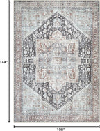 Bloom Rugs Washable Non-Slip 9' x 12' Rug - Charcoal/Brown Traditional Medallion Area Rug for Living Room, Bedroom, Dining Room, and Kitchen - Exact Size: 9' x 12'