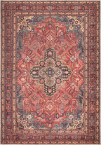 Bloom Rugs Washable Non-Slip 8' x 10' Rug - Red/Teal Blue/Yellow Traditional Medallion Area Rug for Living Room, Bedroom, Dining Room, and Kitchen - Exact Size: 8' x 10'