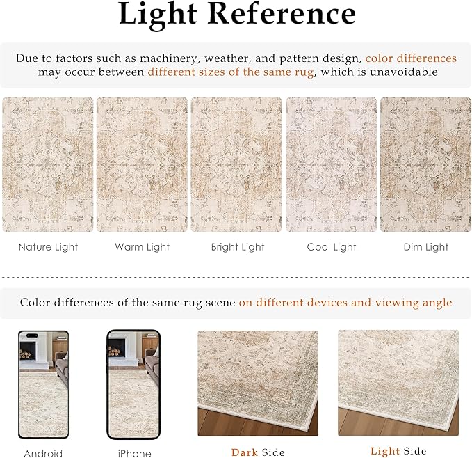 9x12 Washable Area Rug Beige Vintage Distressed Large Rug for Living Room Oriental Soft Thin Indoor Retro Carpet Non Slip Low Pile Floor Cover for Bedroom Dining Room Office Nursery
