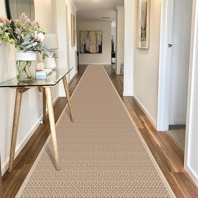 Rubber Runner Rug for Hallways Non Slip, Low Pile Long Laundry Room Mat Hall Jute Rug Runner Carpet Non Skid