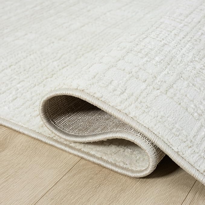 Abani Cream Area Rug - 8' x 10' - Living Room & Bedroom - Textured Weave Design - Indoor Use - Easy to Clean, Stain Resistant, Non-Shedding - Neutral Collection
