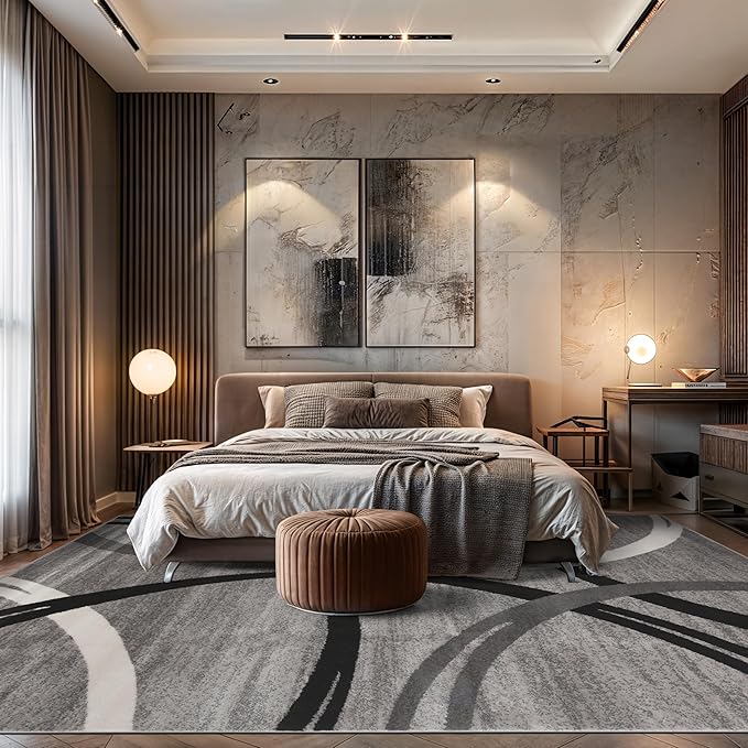 Rugshop Wavy Circles Design Area Rug, Fade-Resistant Carpet for Living Room, Dining Room, or Office,Grand Room,Open Spaces Gray, 8'8" x 12'