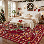 6x9 Area Rugs Living Room Rug: Christmas Washable Rug Floral Soft Carpet Indoor Floor Non-Slip Boho Stain Resistant Large Carpets for Bedroom Kids Nursery Dining Room Farmhouse Home Office Red