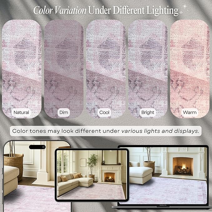 Fame Rugs Turkish Rug. Washable Vintage Oriental Antique Inspired Traditional Doormat Small Modern Area Rugs Luxury Entryway Entry Bedroom Bathroom Kitchen (412PP, 9' x 12')