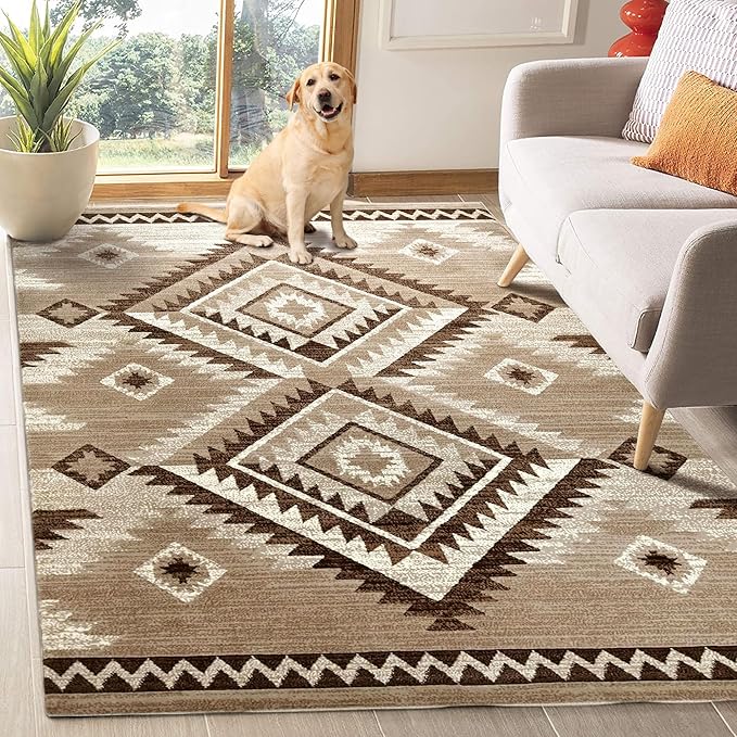 YHSF South West Native American Rug Ritz – Native Tribal American Indian Inspired Rug - Living Room, Bedroom, Hallway, Entryway & High-Traffic Area Rugs - Washable - Soft - Mocha, 5 Feet x 7 Feet