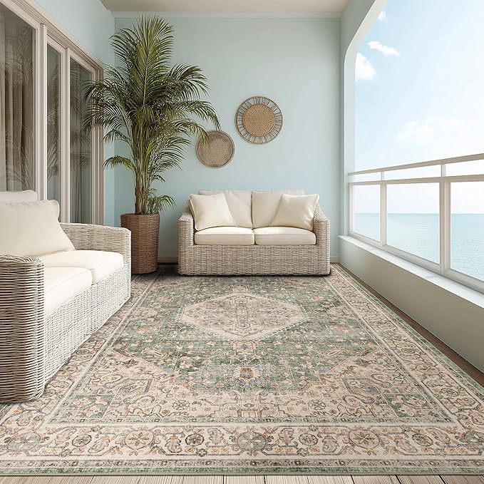 Area Rug Non Slip Machine Washable Ultra Soft Living Room/Bedroom/Kitchen/Outdoor/Classroom Celadon, 8'×10'