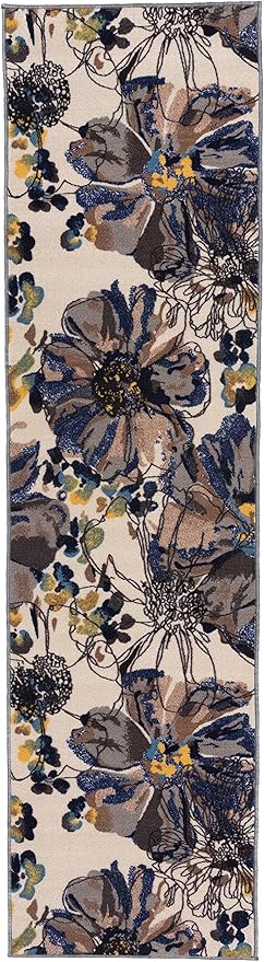 Rugshop Cream Bright Flowers Non Slip Non-Shedding Runner Rug for Hallway, Kitchen and Entryway, 2' x 10'
