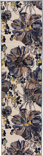 Rugshop Cream Bright Flowers Non Slip Non-Shedding Runner Rug for Hallway, Kitchen and Entryway, 2' x 10'