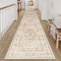 2x10 Beige Washable Vintage Area Rug for Living Room Bedroom Soft Tranditional Non Slip Runner Rug Lightweight Floral Low Pile Distressed Carpet Hallway Kitchen Bathroom Bedroom