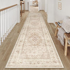 2x10 Beige Washable Vintage Area Rug for Living Room Bedroom Soft Tranditional Non Slip Runner Rug Lightweight Floral Low Pile Distressed Carpet Hallway Kitchen Bathroom Bedroom