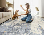 9x12 Area Rug Living Room Rugs - Washable Neutral Modern Abstract Soft Thin Rug Indoor Floor No Slip Rug Carpet for Bedroom Under Dining Table Home Office Decor - Blue/Light Brown