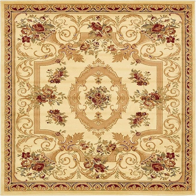 Unique Loom Versailles Collection Traditional Classic Floral Motif Area Rug (6' 0 x 6' 0 Square, Ivory/ Tan)