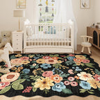 DUKINO 5x7 Area Rug, Floral Washable Rugs for Living Room with Non Slip Backing & Non-Shedding, Lightwight Low Pile Boho Design Large Carpets for Bedroom, Living Room, Dining Room, Black