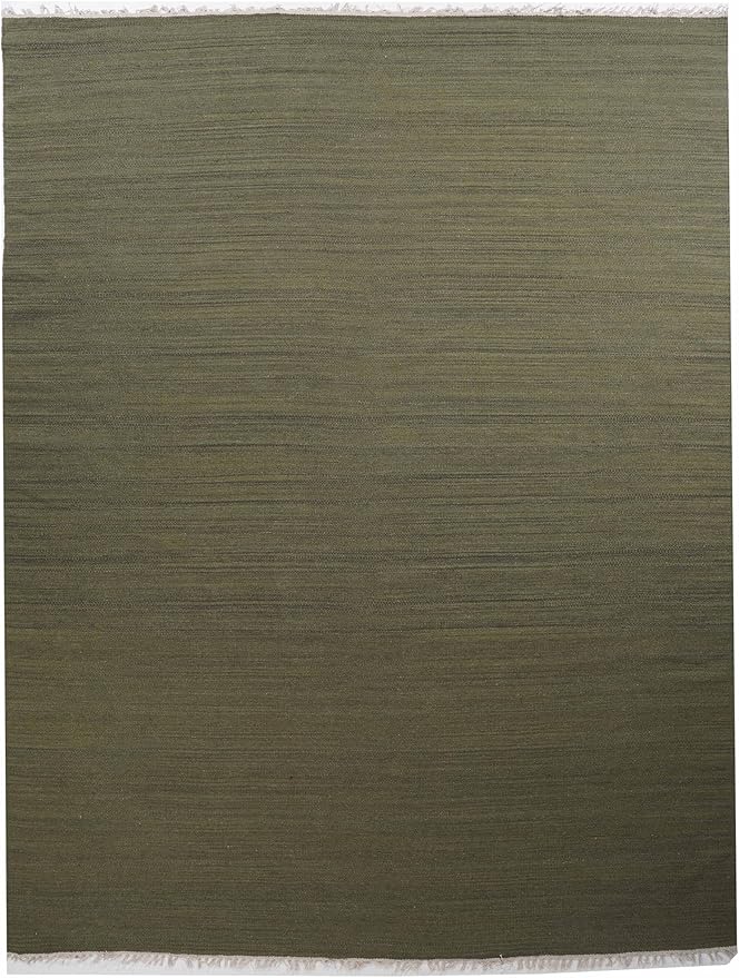Rugsotic Carpets Hand Woven Flat Weave Kilim Wool ECO-Friendly Area Rugs - 5'x8', Rectangle Shape, Olive Color, Solid Plain Design, Low Pile Handmade Area Rugs for Living Room, Bed Room (D00111)
