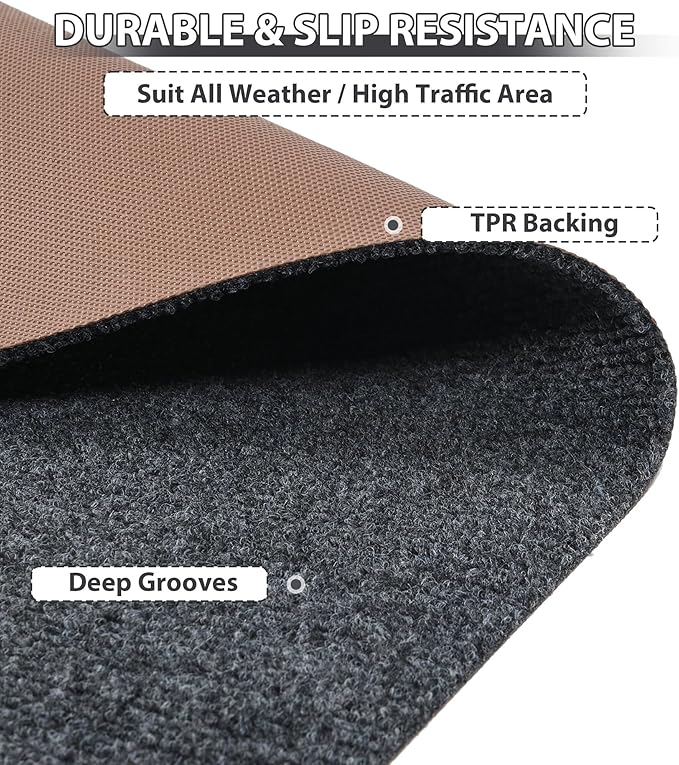 jxgzyy Commercial Outdoor Mat 2'11" x 4'11", Non Slip Front Door Mat Outside Entrance, Heavy Duty Waterproof Floor Mat for Porch, Home, Patio, Garage, Entryway, Grey