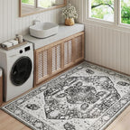 EnHomee 4x6 Washable Area Rugs for Bedroom, Boho Vintage Rugs, Foldable Area Rug for Dining Room, Non-Slip Soft Living Room Rug, Low Pile Large Carpet for Bathroom, Grey