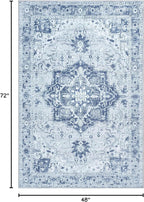 Bloom Rugs Washable Non-Slip 4' x 6' Rug - Gray/Blue Traditional Medallion Area Rug for Living Room, Bedroom, Dining Room, and Kitchen - Exact Size: 4' x 6'