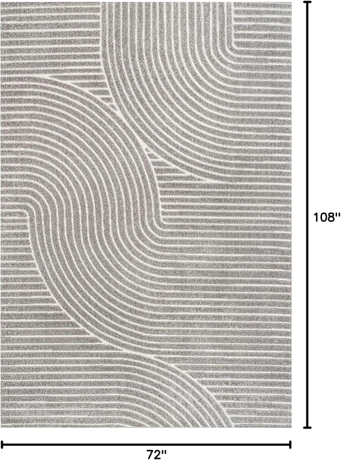 JONATHAN Y Hallie High-Low Curve Gray/Ivory Indoor/Outdoor Area Rug, 6x9, Minimalist, Pet Friendly, Non-Shedding, Stain Resistant, Hose-Washable for Backyard, Patio, Porch (SCN100A-6)