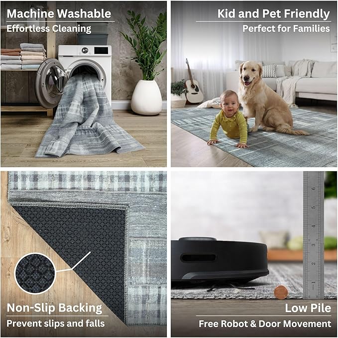 Bloom Rugs Washable Non-Slip 10 ft Runner - Gray Striped Runner for Entryway, Hallway, Bathroom, and Kitchen - Exact Size: 2.5' x 10'