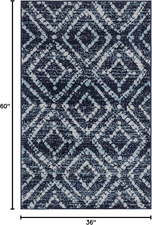 SAFAVIEH Adirondack Collection Accent Rug - 3' x 5', Navy & Ivory, Modern Diamond Distressed Design, Non-Shedding & Easy Care, Ideal for High Traffic Areas in Entryway, Living Room, Bedroom (ADR131N)