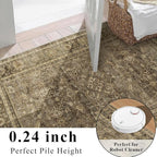 2.6x8 Runner Rug for Hallways Vintage Distressed Non Slip Long Carpet Floral Boho Distress Print Pattern Mat Lightweight Retro Accent Throw Carpet for Kitchen Bedroom Bedside Laundry Room-Brown ﻿