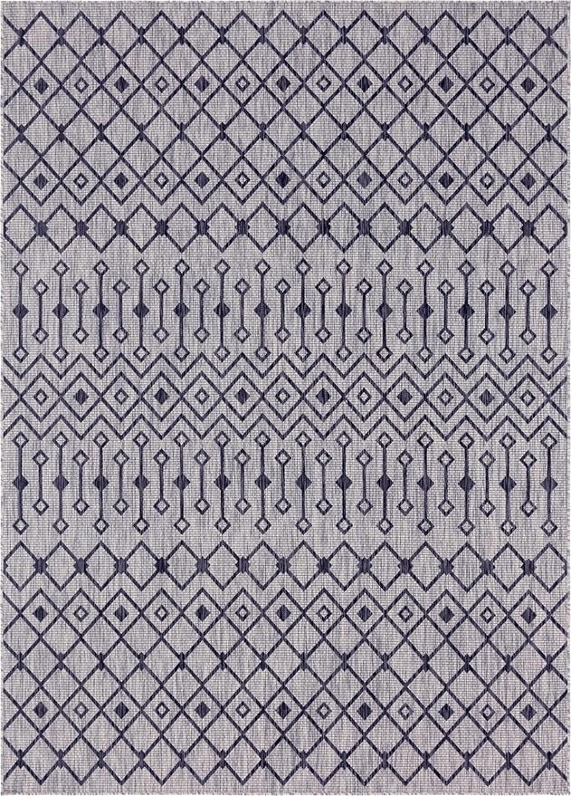 Unique Loom Outdoor Trellis Collection Area Rug - Tribal Trellis (10' x 13' 1" Rectangle, Gray/ Black)