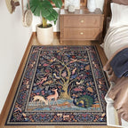 Rugcomf 3x5 Rug Vibrant Tree of Life-Patterned Vintage Non Slip Low Pile Small Carpet for Bedroom Bedside Kitchen Entryway Kids Room Office College Dorm Essentials for Girls, Blue