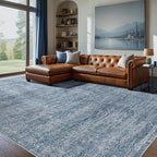 Area Rug Living Room Rugs - 10x12 Washable Large Soft Indoor Neutral Modern Abstract Low Pile Rug Carpet for Bedroom Dining Room Farmhouse Home Office - Dark Blue