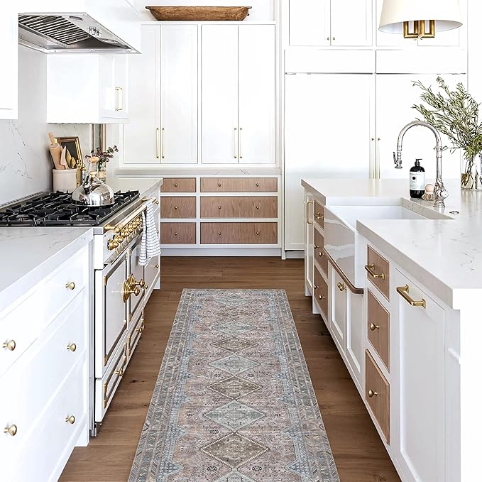 Washable Area Rug. Modern Farmhouse. Vintage. Turkish. Bohemian. Distressed. Oriental. Traditional. Rugs for Living Room. Dining. Bedroom. Office. Entryway. Foyer. (863BM, 2'5" x 13')