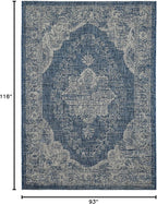 FH Home Outdoor Area Rug - Waterproof Easy to Clean Stain Resistant - Patio Indoor Outdoor Porch Deck Balcony Entryway - Vintage Distressed - Gorgan - Blue - 7ft 8in x 9ft 8in