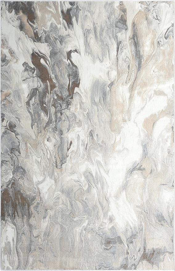 Abani Regal Beige Grey Area Rug for Living Room, Bedroom - Swirl Abstract Pattern - 4' x 6' - Durable & Easy to Clean