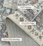 zesthome 8x10 Area Rugs for Living Room,Non-Slip Backing Washable Rugs,Vintage Large Area Rug，Stain Resistant Home Decor Rug (Grey/Orange,8'x10')