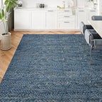 Eleisa Modern Vintage 9x12 Herringbone Chevron Area Rug, Non-Slip Stain Resistant Washable Rug, Blue Large Rug for Living Room, Farmhouse Carpet for Bedroom, Kitchen, Dining Room, Home Office