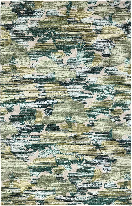 Dash and Albert x Kit Kemp Ladycross Wool Area Rug - 3' x 5' Green Graphic Hand Hooked Accent Rug - Durable, High Traffic Areas Living Room, Hallway, Stairs