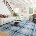 Dash & Albert Andri Plaid Blue Machine Washable Rug, 5 X 8 Feet, Blue/White Plaid Pattern