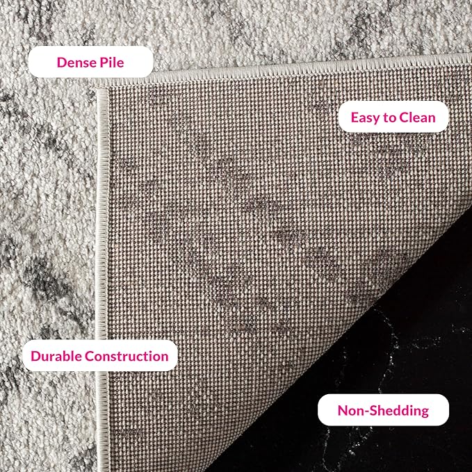 SAFAVIEH Adirondack Collection Area Rug - 8' Square, Light Grey & Grey, Modern Diamond Distressed Design, Non-Shedding & Easy Care, Ideal for High Traffic Areas in Living Room, Bedroom (ADR131C)