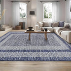 GarveeHome 8x10 Large Washable Area Rug Modern Bordered Rug Distressed Geometric Floor Carpet, Soft Non Slip Rug, Low Pile Non Shedding Rug, Indoor Blue Rug for Bedroom, Living Room
