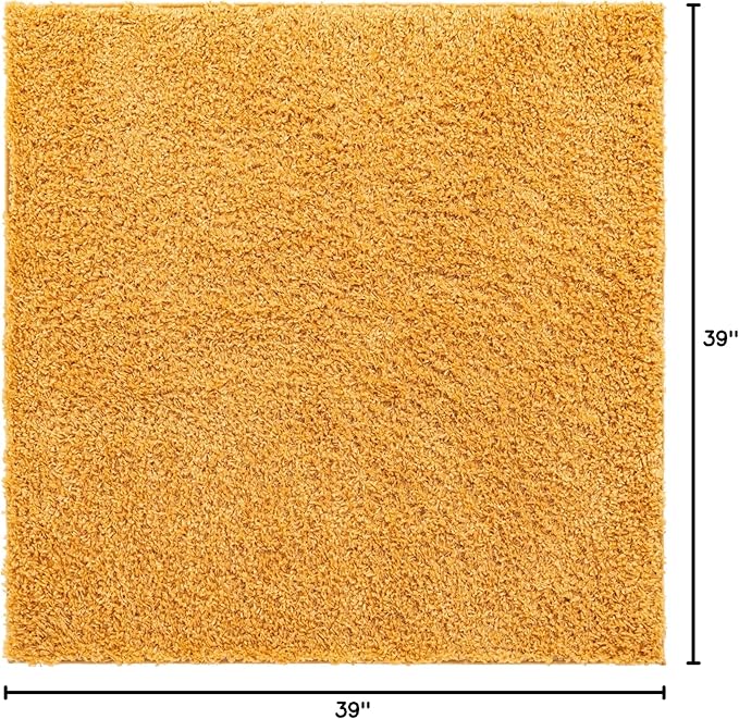 Unique Loom Davos Shag Collection Area Rug - Solid (3' 3" Square, Sun Yellow)