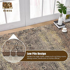 Washable Area Rug 5' x 7' Vintage Traditional Persian Mat - Foldable Distressed Non-Slip Machine Washable Carpet for Living Room Bedroom Kitchen Home Decor - Umber and Slate
