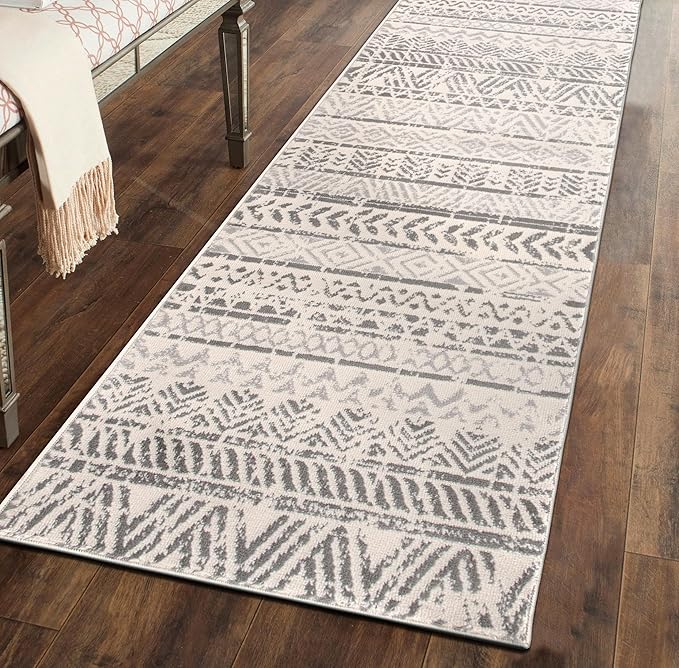 Rugshop Geometric Boho Runner Rug – Gray Tribal Pattern, Perfect for Hallway, Entryway, Kitchen, 2' x 7'